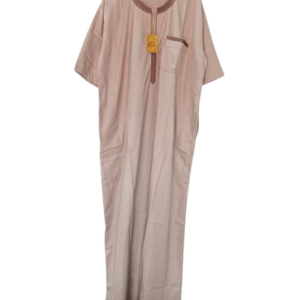 Qamis beige avec finitions marron