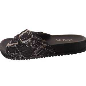 Mules Homme Noires en Tissu à Boucle Ajustable